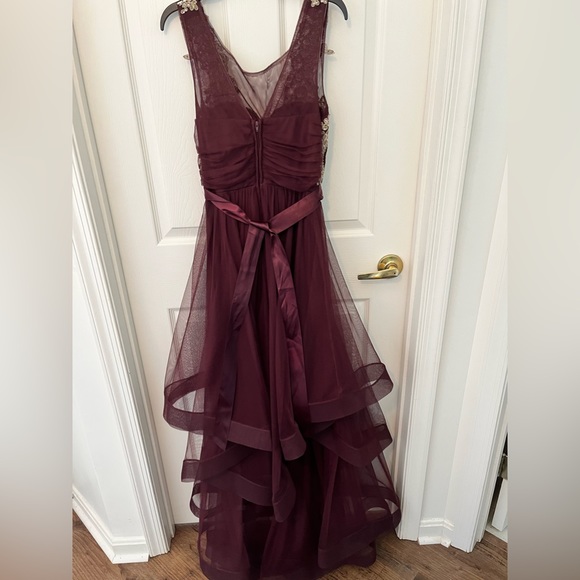 🌅FORMAL PROM DRESS Burgundy/Gold Lace Beaded Tulle-Gem Embroidered Dress•Size 7 - Picture 5 of 11